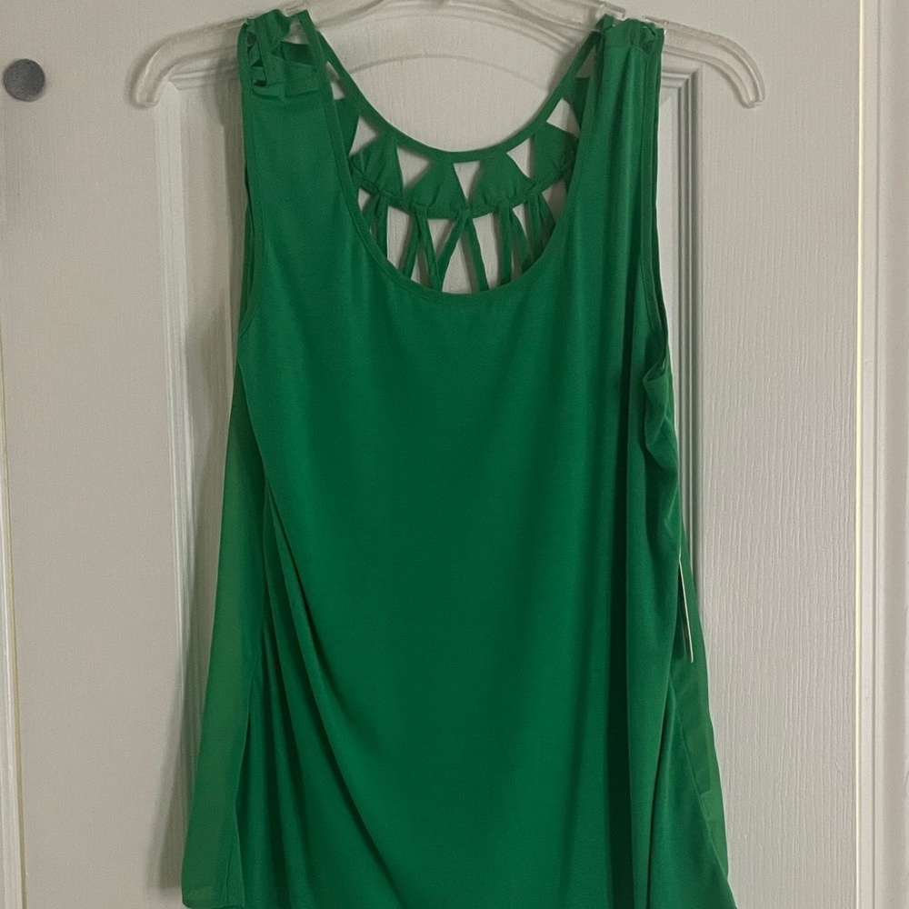 Charming Charlie Kelly Green Sleeveless Tank with Lattice Back
